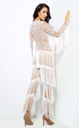 Confessions White Long Sleeved Tassel Fringed Jumpsuit - Fashion Genie Boutique
