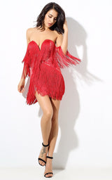 Dress for Success Red Bardot Fringed Mini Party Dress - Fashion Genie Boutique
