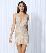 Sparkle & Shine Gold Lace Fringed Mini Dress - Fashion Genie Boutique
