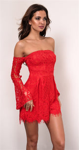 Bootylicious Red Bardot Long Flared Sleeve Playsuit - Fashion Genie Boutique