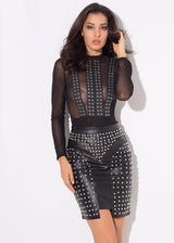 Sin City Faux Leather Studded Mini Skirt - Fashion Genie Boutique