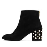 Swagger Black Pearl Embellished Heel Ankle Boots - Fashion Genie Boutique
