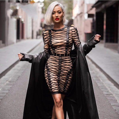 Attention Please Black and Nude Long Sleeve Mini Dress - Fashion Genie Boutique