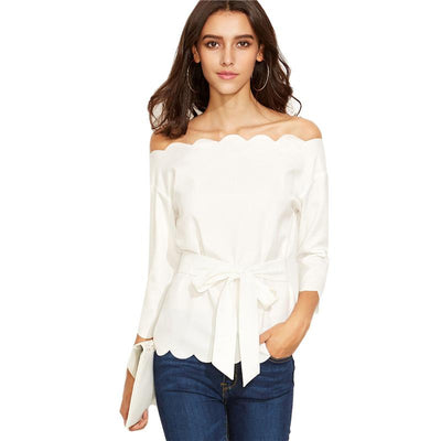 Certain Things White Scallop Bardot Top - Fashion Genie Boutique