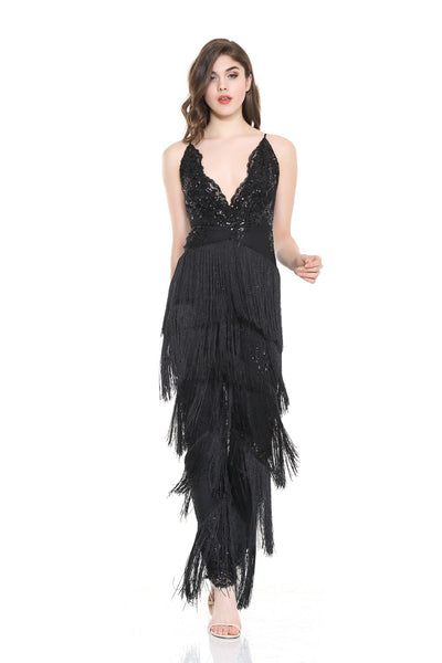 Black Beauty Sequin Tassel Jumpsuit - Fashion Genie Boutique