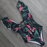 Women’s Flamingo Ruffle Plunge Swimsuit - Fashion Genie Boutique