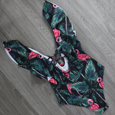 Women’s Flamingo Ruffle Plunge Swimsuit - Fashion Genie Boutique