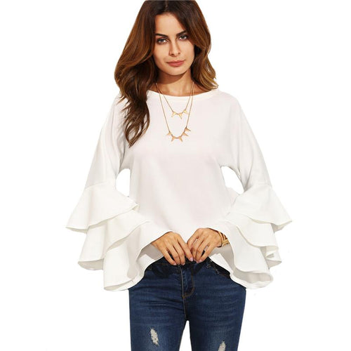Rapid Ruffles White Frill Sleeve Top - Fashion Genie Boutique