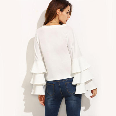 Rapid Ruffles White Frill Sleeve Top - Fashion Genie Boutique