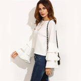 Rapid Ruffles White Frill Sleeve Top - Fashion Genie Boutique