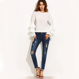 Rapid Ruffles White Frill Sleeve Top - Fashion Genie Boutique