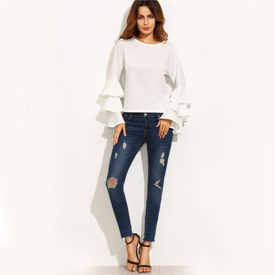 Rapid Ruffles White Frill Sleeve Top - Fashion Genie Boutique