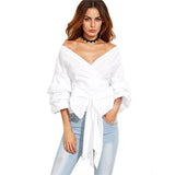 Selfish Girl White Exaggerated Sleeve Surplice Top - Fashion Genie Boutique
