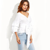 Selfish Girl White Exaggerated Sleeve Surplice Top - Fashion Genie Boutique