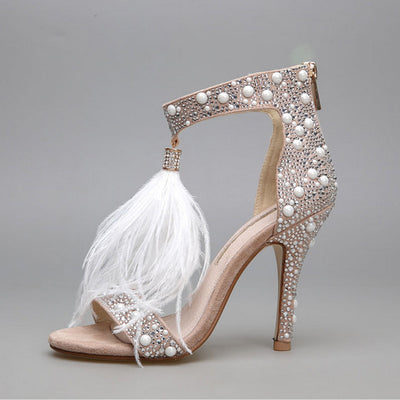 Walking on a Dream Feather Embellished High Heels - Fashion Genie Boutique