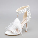 Walking on a Dream Feather Embellished High Heels - Fashion Genie Boutique