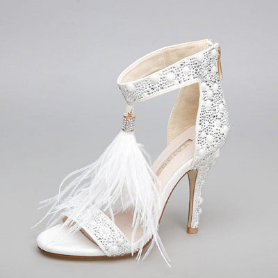 Walking on a Dream Feather Embellished High Heels - Fashion Genie Boutique