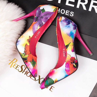 Buttercup Multi Floral Print Pointed Toe Court Shoe - Fashion Genie Boutique
