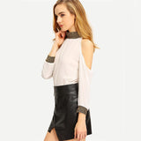 Pretty Tears White Cold Shoulder Sequin Cuff & Collar Top - Fashion Genie Boutique