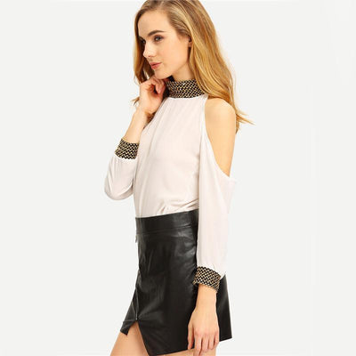 Pretty Tears White Cold Shoulder Sequin Cuff & Collar Top - Fashion Genie Boutique