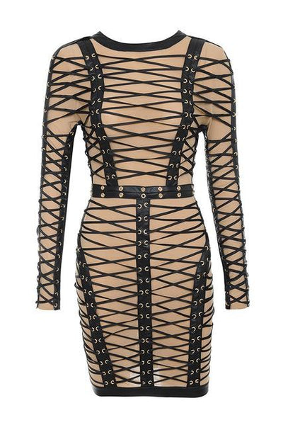 Attention Please Black and Nude Long Sleeve Mini Dress - Fashion Genie Boutique