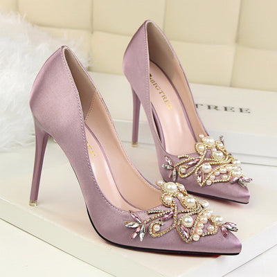 Lavish Life Embellished Satin High Heels - Fashion Genie Boutique