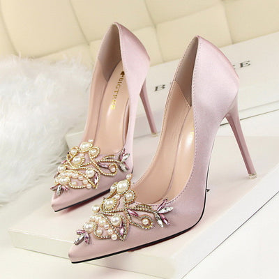 Lavish Life Embellished Satin High Heels - Fashion Genie Boutique