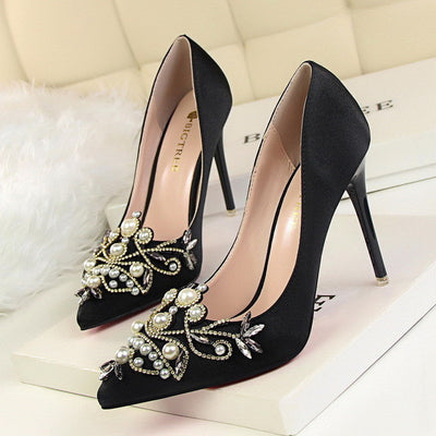 Lavish Life Embellished Satin High Heels - Fashion Genie Boutique
