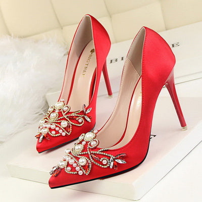 Lavish Life Embellished Satin High Heels - Fashion Genie Boutique