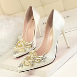 Lavish Life Embellished Satin High Heels - Fashion Genie Boutique