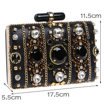 Elena Black Beaded Rhinestone Embellished Clutch Bag - Fashion Genie Boutique