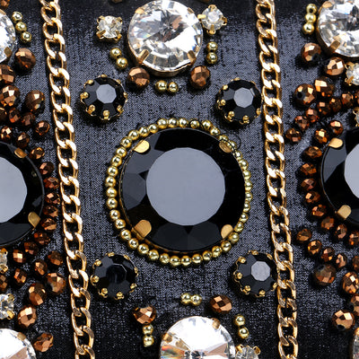 Elena Black Beaded Rhinestone Embellished Clutch Bag - Fashion Genie Boutique