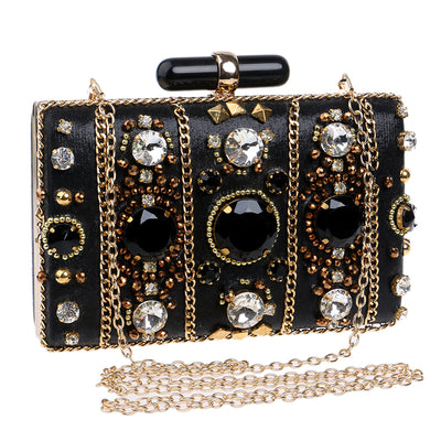 Elena Black Beaded Rhinestone Embellished Clutch Bag - Fashion Genie Boutique
