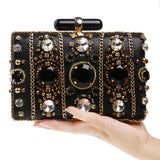 Elena Black Beaded Rhinestone Embellished Clutch Bag - Fashion Genie Boutique