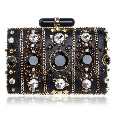 Elena Black Beaded Rhinestone Embellished Clutch Bag - Fashion Genie Boutique
