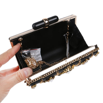 Elena Black Beaded Rhinestone Embellished Clutch Bag - Fashion Genie Boutique