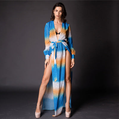 Shaya Blue Multi Maxi Kaftan - Fashion Genie Boutique