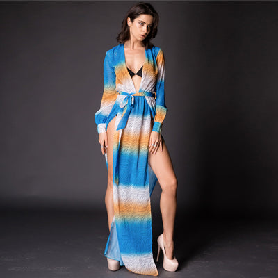 Shaya Blue Multi Maxi Kaftan - Fashion Genie Boutique