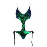 Hoola Goodness Green Sequin Monokini Swimsuit - Fashion Genie Boutique