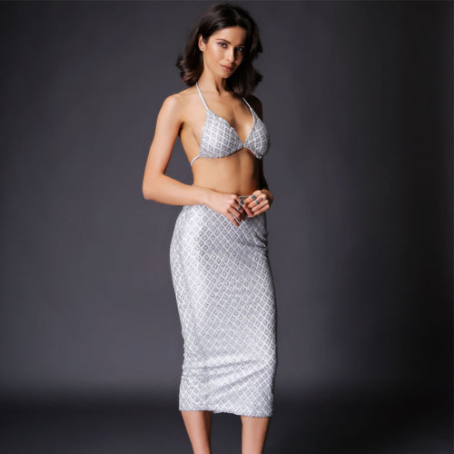Under The Radar Silver Glitter Bralet & Midi Skirt Co Ord - Fashion Genie Boutique