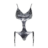 Hoola Goodness Silver Sequin Monokini Swimsuit - Fashion Genie Boutique