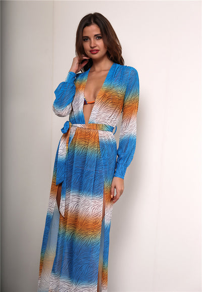 Makena Blue Multi Maxi Kaftan - Fashion Genie Boutique