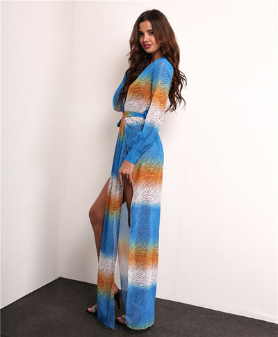 Makena Blue Multi Maxi Kaftan - Fashion Genie Boutique