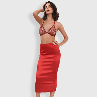 Always Mine Red Sequin Bralet & Midi Skirt Co-Ord - Fashion Genie Boutique