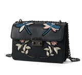 Embroidered Black Chain Crossbody Handbag - Fashion Genie Boutique