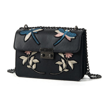 Embroidered Black Chain Crossbody Handbag - Fashion Genie Boutique