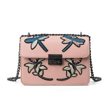Embroidered Pink Chain Crossbody Handbag - Fashion Genie Boutique