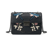 Embroidered Black Chain Crossbody Handbag - Fashion Genie Boutique