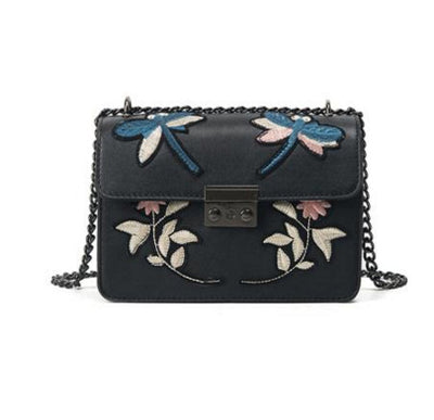 Embroidered Black Chain Crossbody Handbag - Fashion Genie Boutique