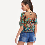 Aymeline Black Mesh Floral Embroidered T-Shirt - Fashion Genie Boutique